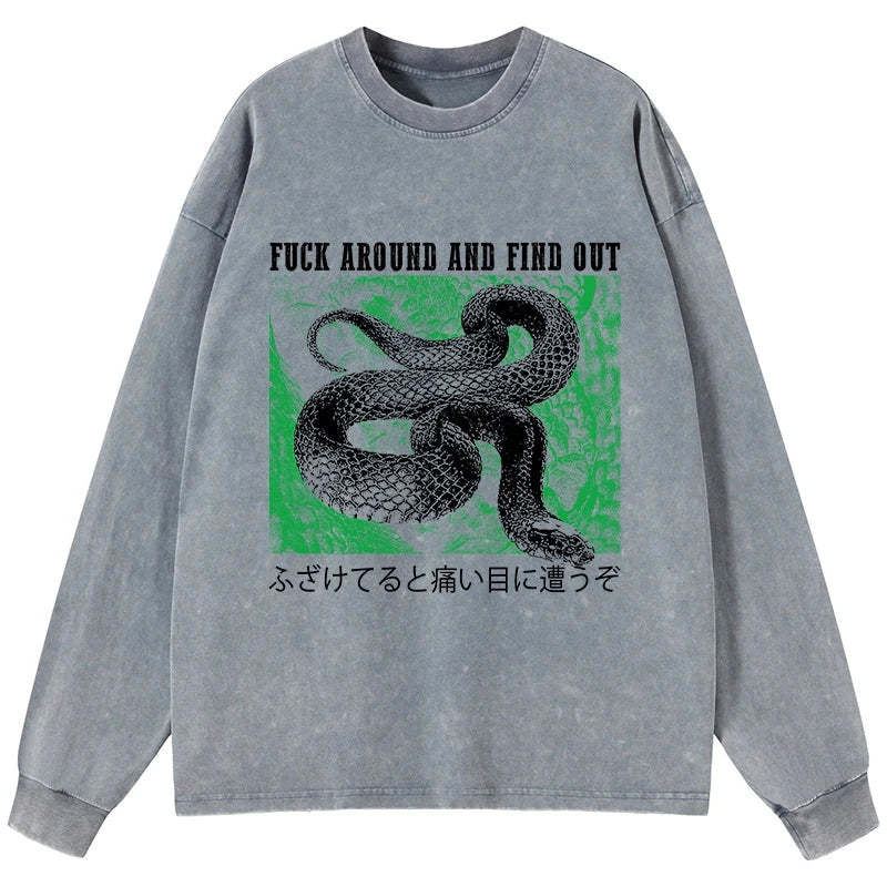 Tokyo-Tiger Cold And Heartless Snake Washed Long Sleeve T-Shirt
