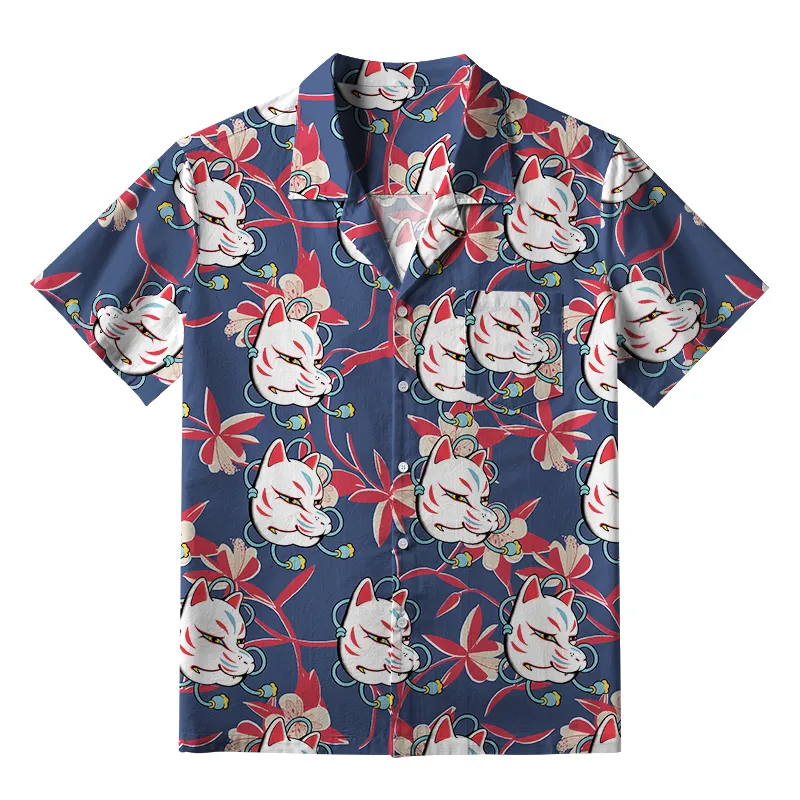 Tokyo-Tiger Japanese Fox Mask Aloha Hawaiian Shirt Sale