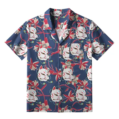Tokyo-Tiger Japanese Fox Mask Aloha Hawaiian Shirt