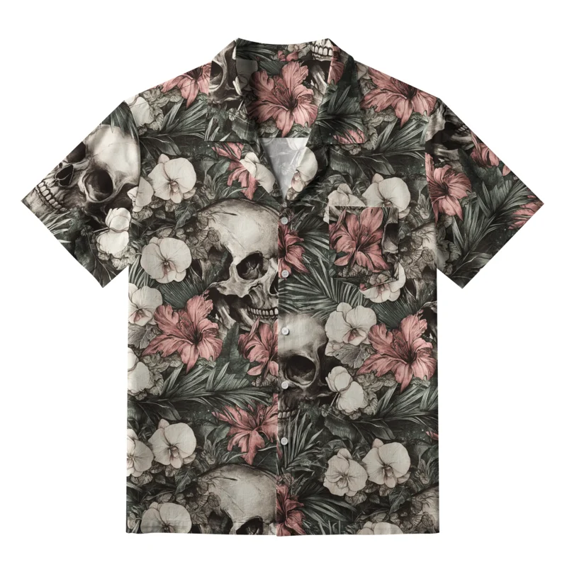 Tokyo-Tiger Skulls And Blooms Aloha Hawaiian Shirt