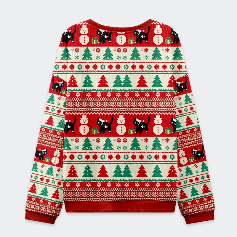Tokyo-Tiger Black Cats Destroying Christmas Tree Christmas Ugly Sweatshirt