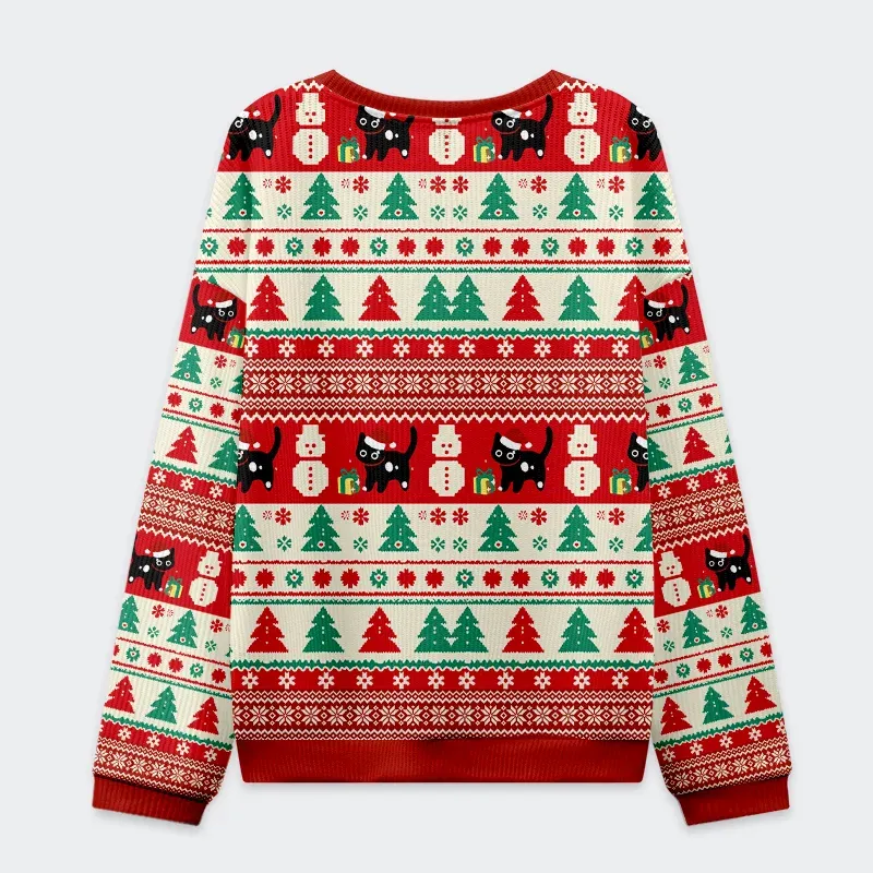 Tokyo-Tiger Black Cats Destroying Christmas Tree Christmas Ugly Sweatshirt