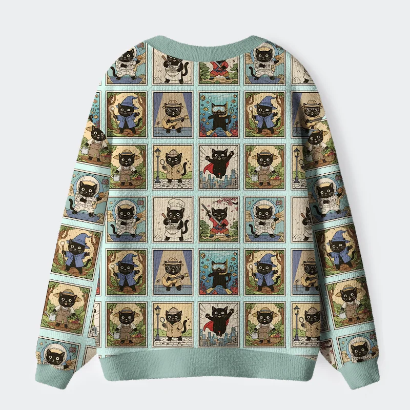 Tokyo-Tiger Black Cats From Various Worlds Ugly Cardigan Sweater