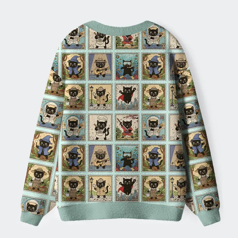 Tokyo-Tiger Black Cats From Various Worlds Ugly Cardigan Sweater
