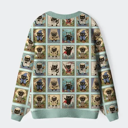 Tokyo-Tiger Black Cats From Various Worlds Ugly Cardigan Sweater