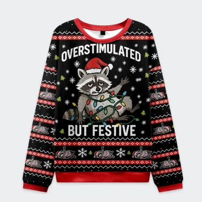 Tokyo-Tiger Raccoon Tangled In LED Strip Light Christmas Ugly Sweatshirt