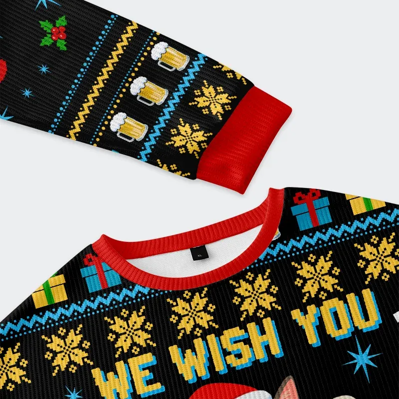 Tokyo-Tiger Cute Cat Drinking Beer Christmas Ugly Sweatshirt