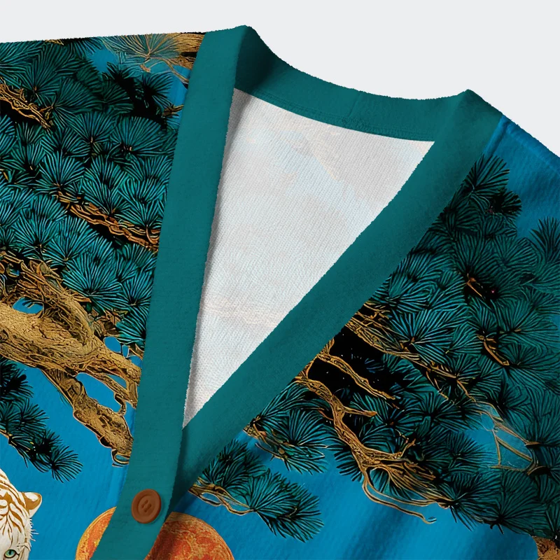 Tokyo-Tiger White Tiger Ukiyo-e Ugly Cardigan Sweater