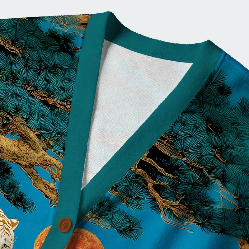 Tokyo-Tiger White Tiger Ukiyo-e Ugly Cardigan Sweater