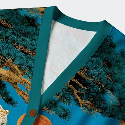 Tokyo-Tiger White Tiger Ukiyo-e Ugly Cardigan Sweater