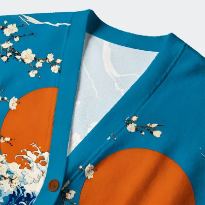 Tokyo-Tiger Waves And Cats Ugly Cardigan Sweater