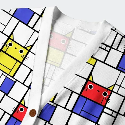 Tokyo-Tiger Abstract Cat Ugly Cardigan Sweater