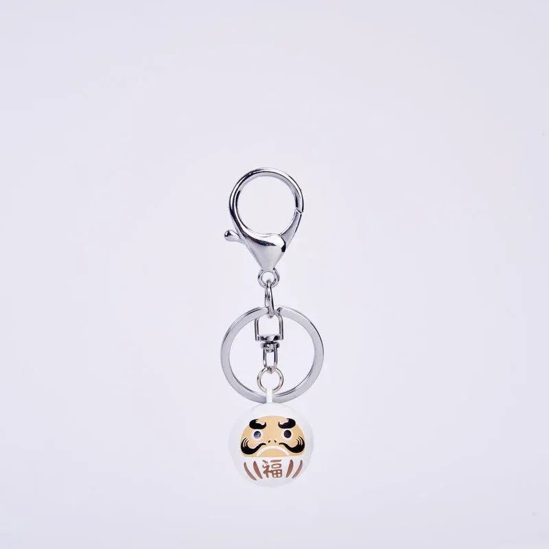 Tokyo-Tiger Japanese Daruma Bell White Keychain