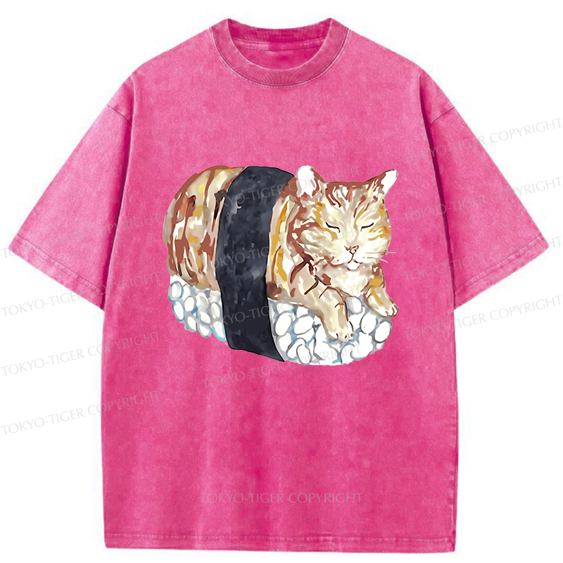 Tokyo-Tiger Sushi Cat Washed T-Shirt