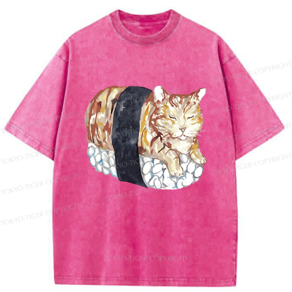 Tokyo-Tiger Sushi Cat Washed T-Shirt