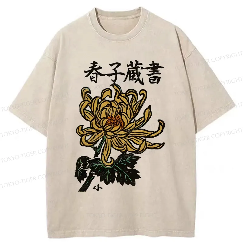 Tokyo-Tiger Spring Chrysanthemum Washed T-Shirt Sale