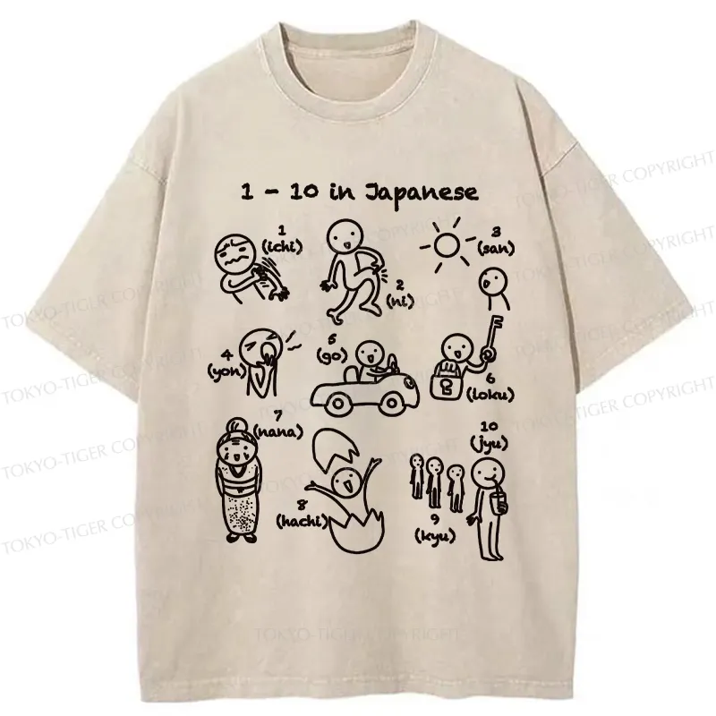 Tokyo-Tiger Funny 1-10 In Japanese Washed T-Shirt