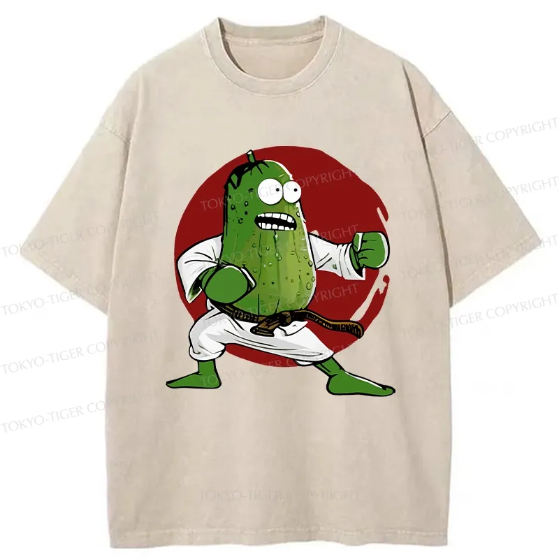 Tokyo-Tiger Pickle Self Defense Funny Washed T-Shirt