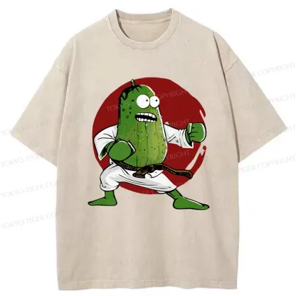 Tokyo-Tiger Pickle Self Defense Funny Washed T-Shirt