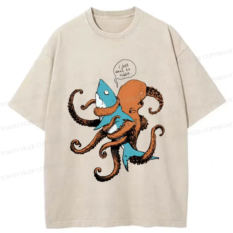 Tokyo-Tiger Octopus Entangles Shark Washed T-Shirt