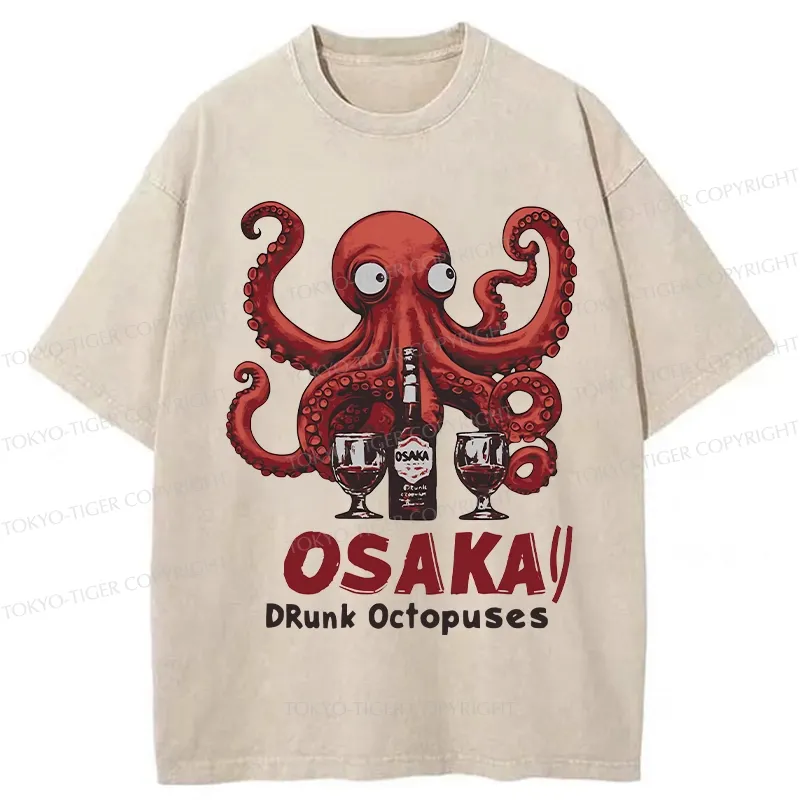 Tokyo-Tiger Osaka Drunk Octopus Washed T-Shirt Sale