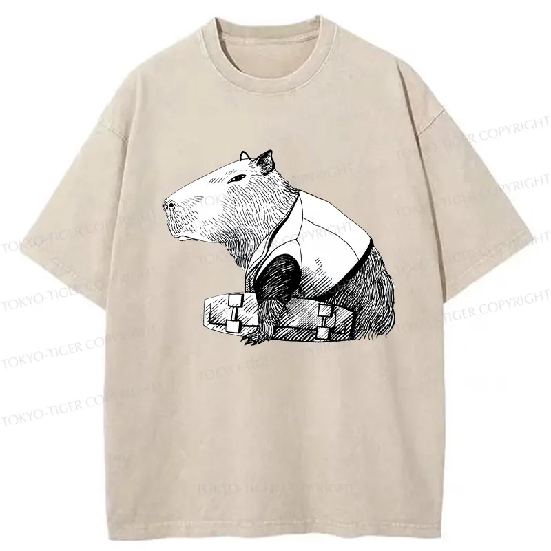 Tokyo-Tiger Funny Capybara Skateboard Washed T-Shirt