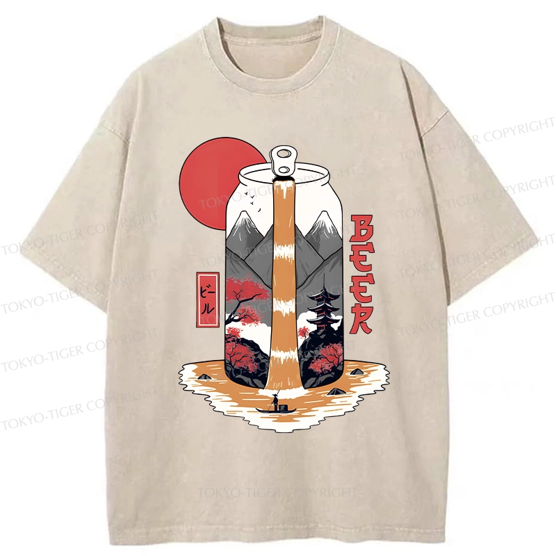 Tokyo-Tiger Japanese Retro Beer Landscape Washed T-Shirt
