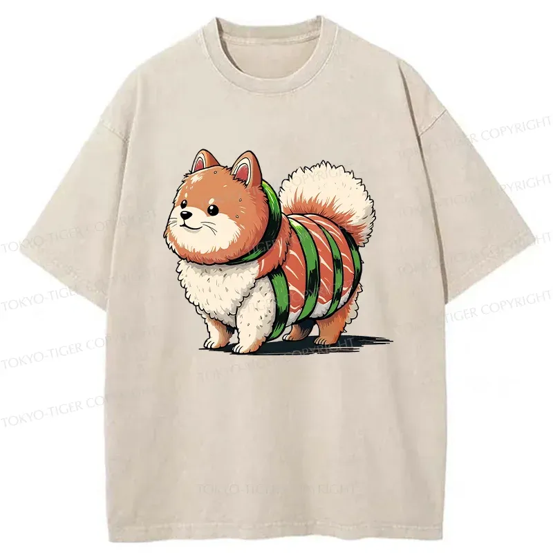 Tokyo-Tiger Japanese Rice Ball Dog Washed T-Shirt