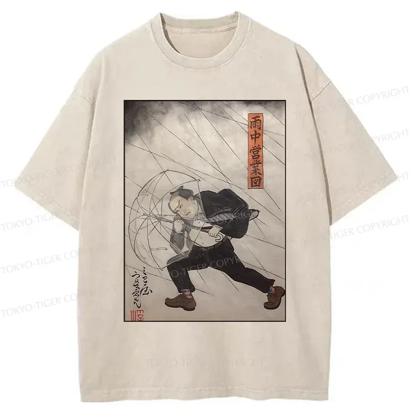 Tokyo-Tiger Tough Office Worker Washed T-Shirt