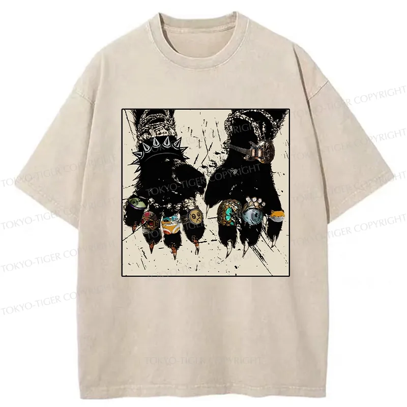 Tokyo-Tiger Funny Rich Cat Washed T-Shirt