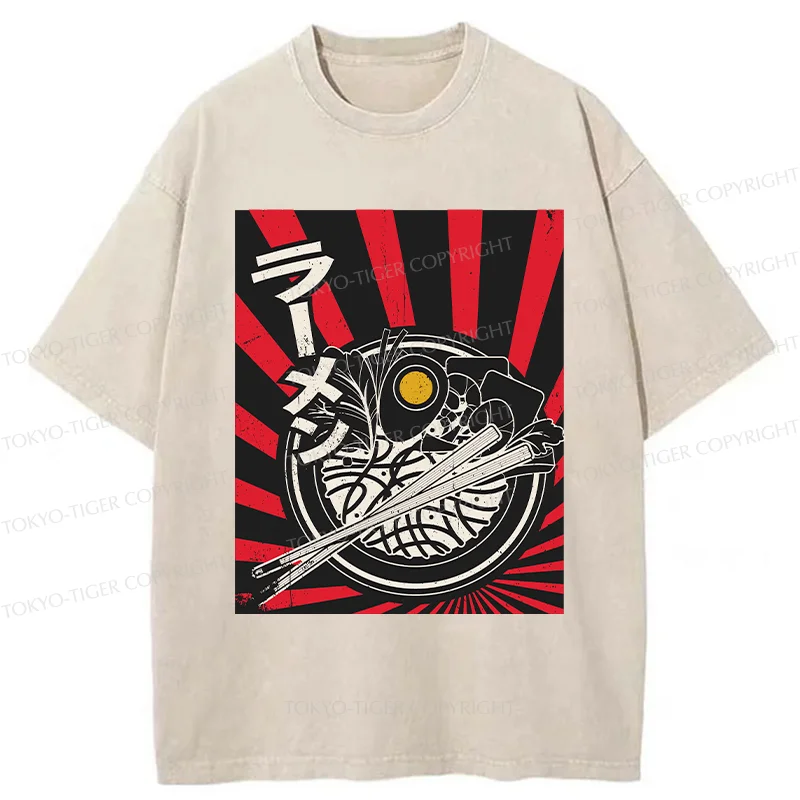 Tokyo-Tiger Vintage Ramen Poster Washed T-Shirt