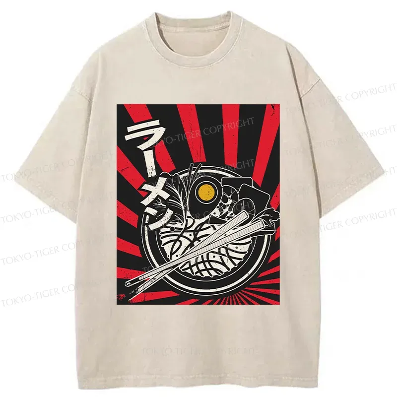 Tokyo-Tiger Vintage Ramen Poster Washed T-Shirt