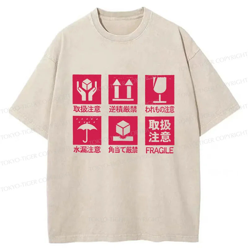 Tokyo-Tiger Japanese Item Labels Washed T-Shirt