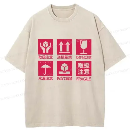 Tokyo-Tiger Japanese Item Labels Washed T-Shirt