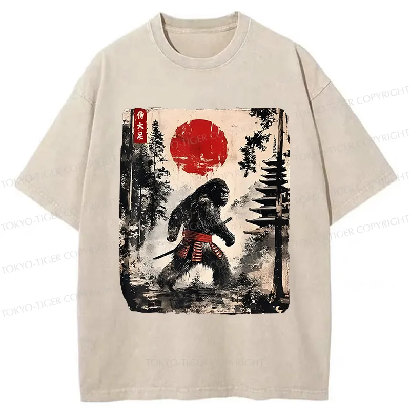 Tokyo-Tiger Japanese Samurai Bigfoot Washed T-Shirt
