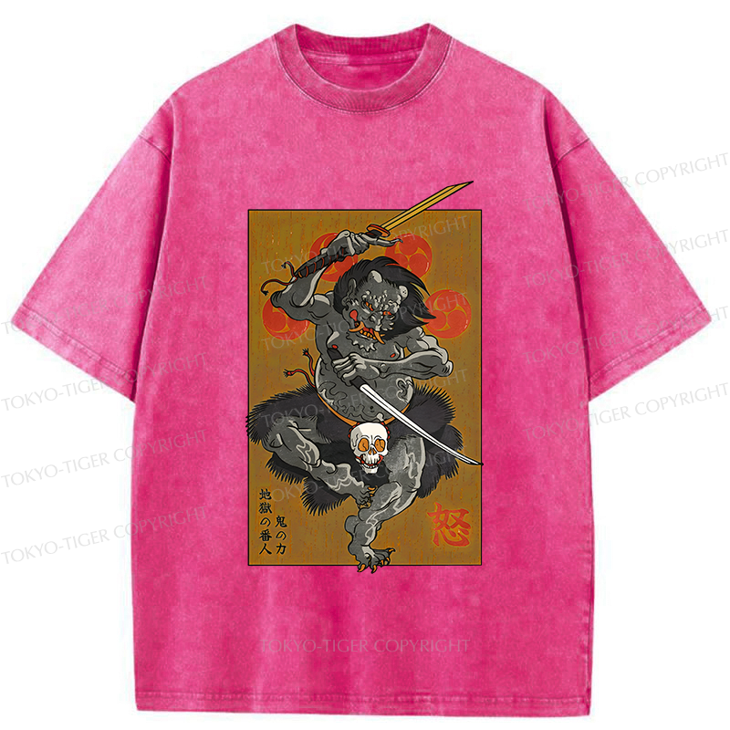 Tokyo-Tiger Japanese Yokai Hell Ghost Washed T-Shirt