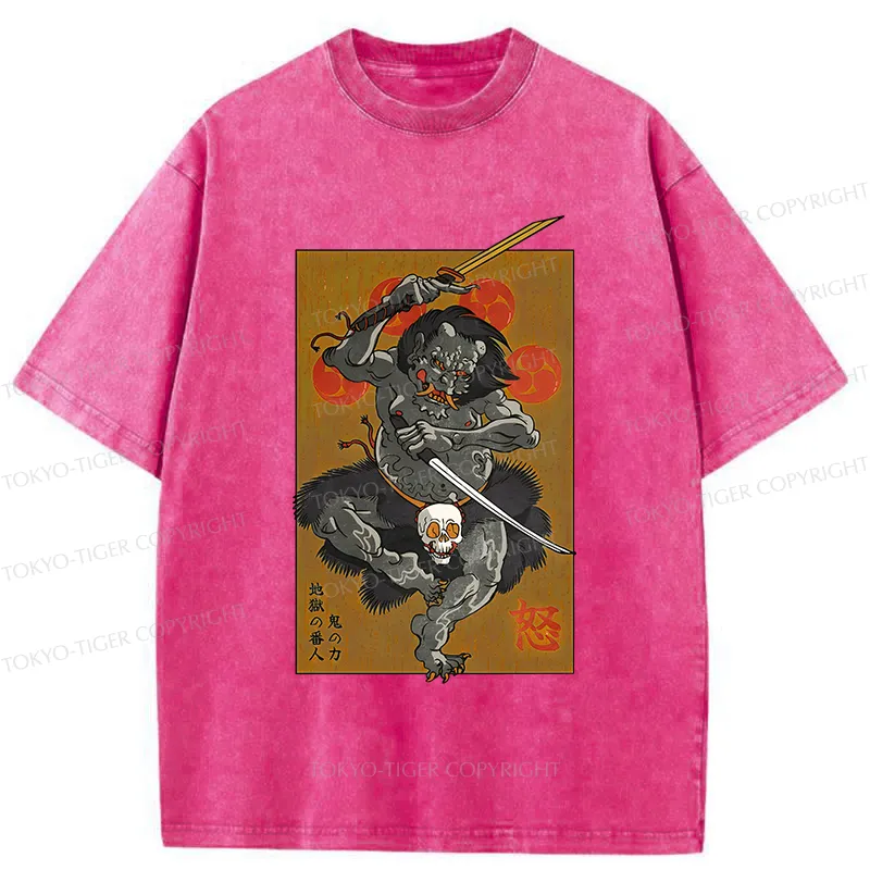 Tokyo-Tiger Japanese Yokai Hell Ghost Washed T-Shirt