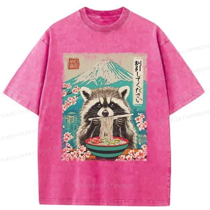 Tokyo-Tiger Please Give Raccoon A Discount Washed T-Shirt