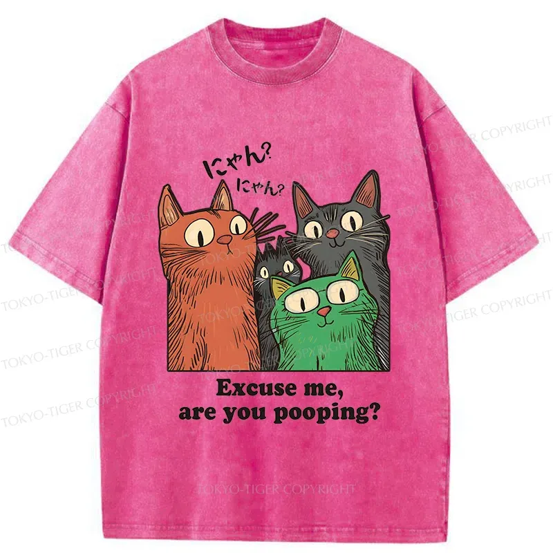 Tokyo-Tiger Cats Watching Poop Washed T-Shirt