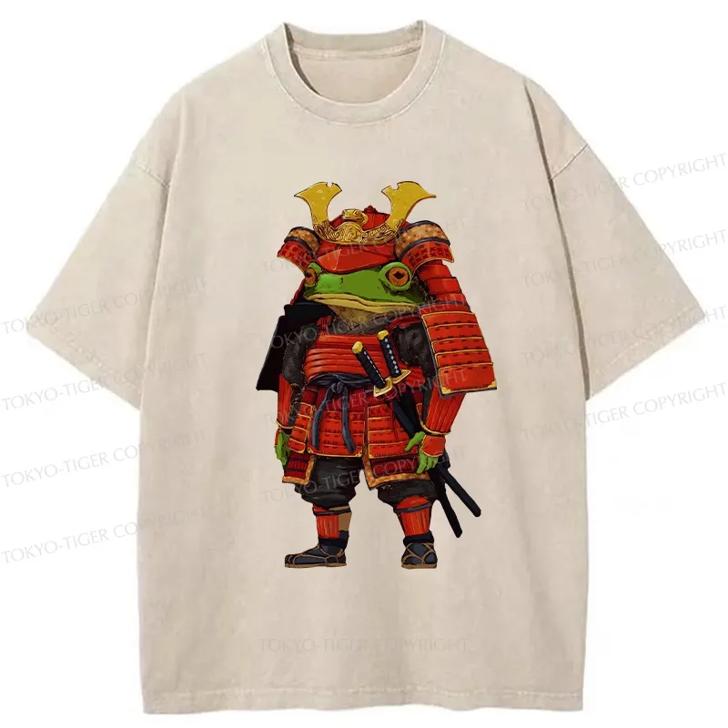 Tokyo-Tiger Frog In Traditional Samurai Armor Washed T-Shirt Sale