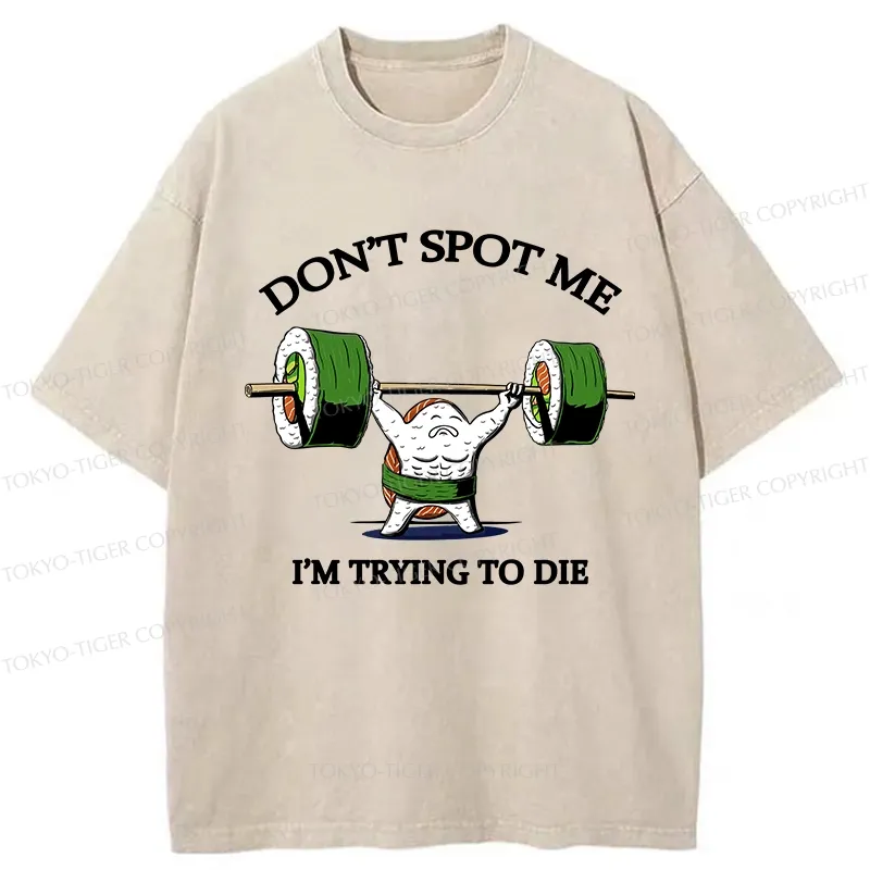 Tokyo-Tiger Funny Sushi Weightlifting Fitness Washed T-Shirt
