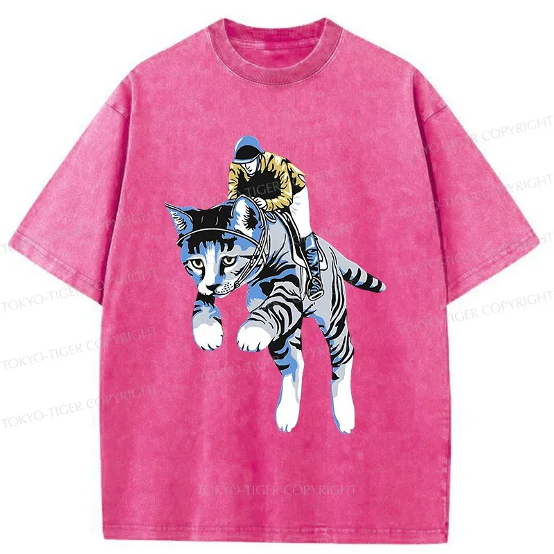 Tokyo-Tiger Cat Riding Skill Washed T-Shirt