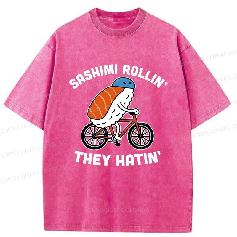 Tokyo-Tiger Sushi On a Bike Washed T-Shirt