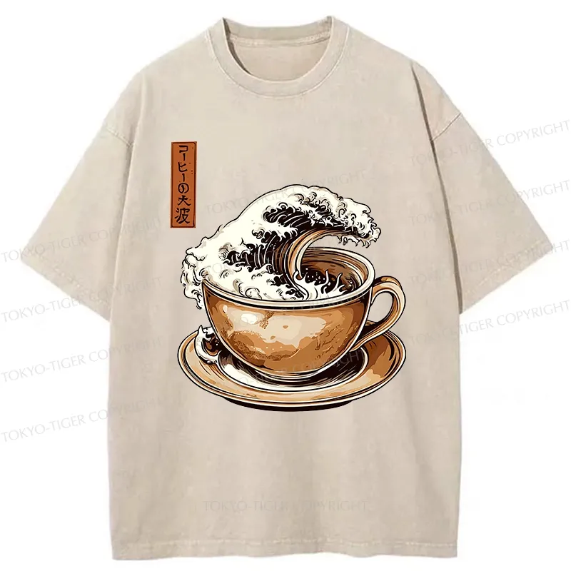 Tokyo-Tiger The Great Coffee Wave Washed T-Shirt Sale
