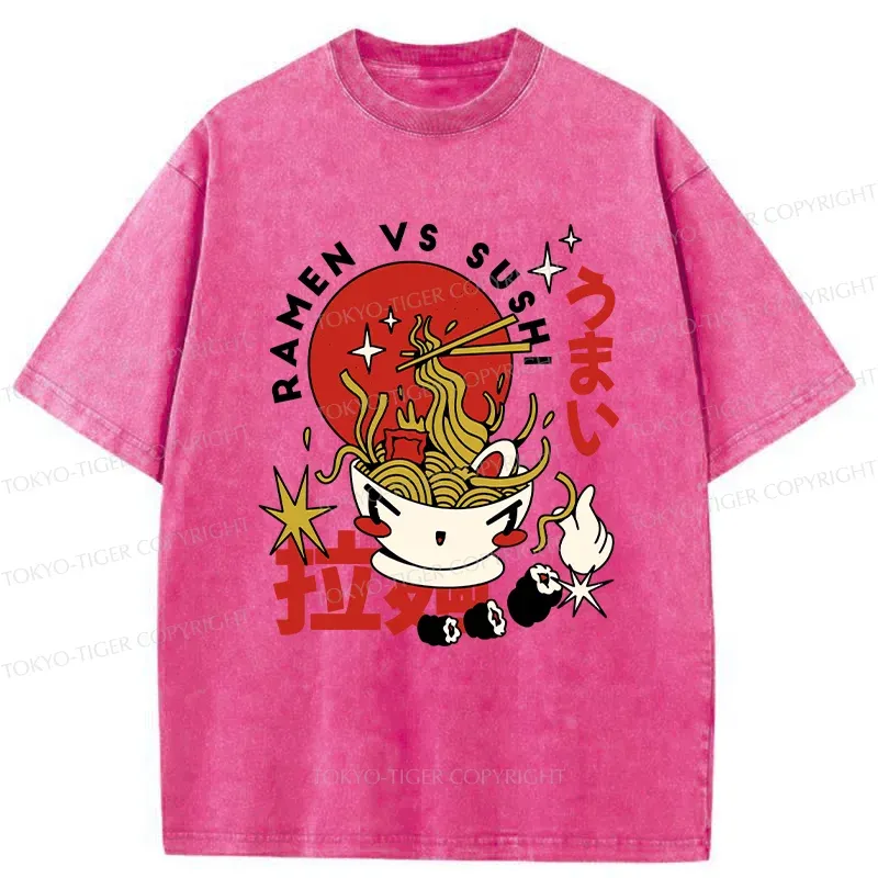 Tokyo-Tiger Retro Ramen And Sushi Washed T-Shirt