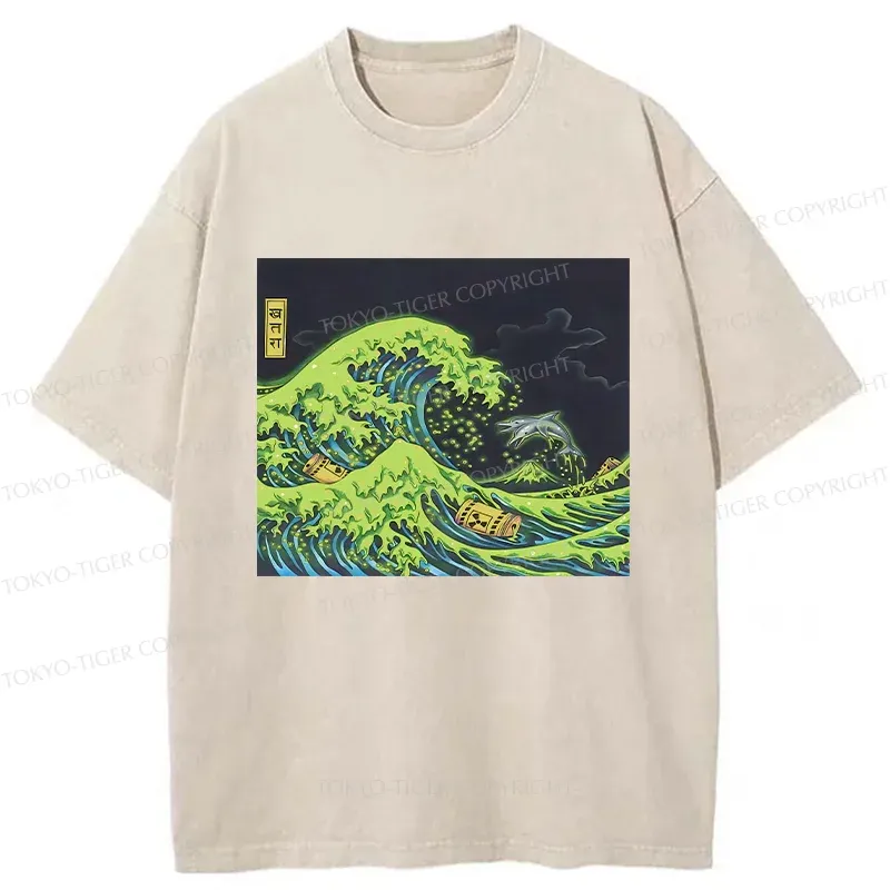 Tokyo-Tiger Polluted Ocean Waves Washed T-Shirt