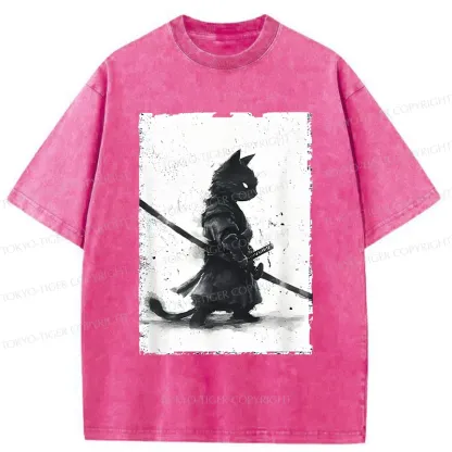 Tokyo-Tiger Retro Cat Samurai Washed T-Shirt
