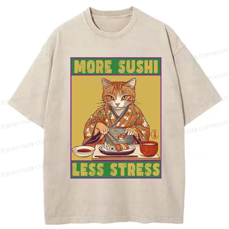 Tokyo-Tiger More Sushi Less Stress Washed T-Shirt Sale