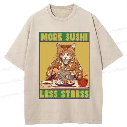 Tokyo-Tiger More Sushi Less Stress Washed T-Shirt
