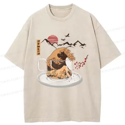 Tokyo-Tiger Vintage Coffee Wave Washed T-Shirt